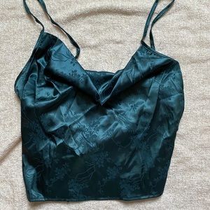 Oriental Teal Silk Crop Top Blouse